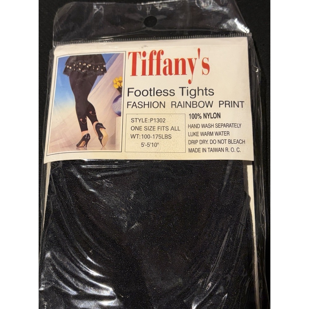 Vtg 80s 90s Black Footless Tights Rainbow Heart Charm 100–175 lbs, 5'–5'10" - Picture 7 of 9